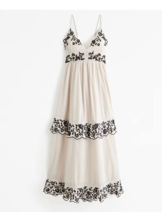 Abercrombie & Fitch Dresses & Skirts - Abercrombie & Fitch Embroidered Cotton Maxi Dress White Black Halter Boho XL P